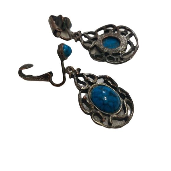 Vintage Silver And Faux Turquoise Dangling Earrings - Picture 8 of 14